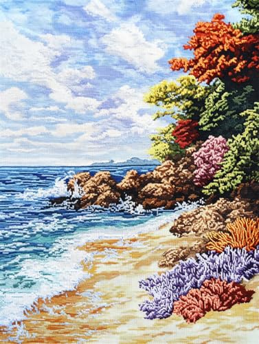 N.LANSHAN Teppich DIY Set Strandlandschaft DIY Bastelset Bunte Koralle DIY Häkelsets Sticksets Häkelset Für Anfänger Handarbeiten Basteln Für Heimdekoration 55x75cm von N.LANSHAN