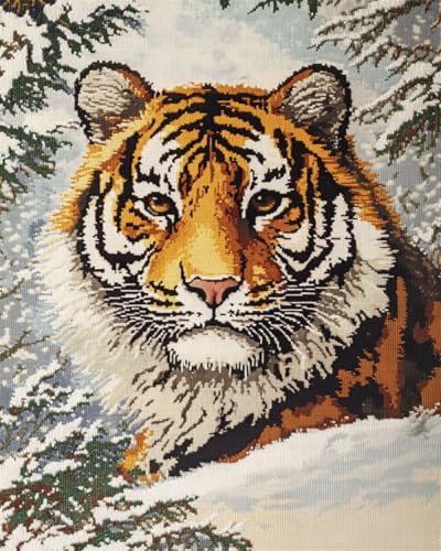 N.LANSHAN Teppich DIY Set Tigerportrait Knüpfset Fantasy Tiere Knüpfset Stickset,Knüpfteppich Für Anfänger,Bastelsets Dekoration 100x140cm von N.LANSHAN