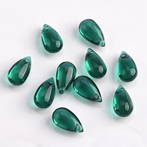 10 Stück 15x8mm Teardrop Crystal Glass Top Gebohrte Lose Anhänger Perlen für die Schmuckherstellung DIY Ohrringzubehör-Pfauengrün,15x8mm von NAABHIKA