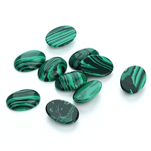 5/10 Stück/Pack Cabochon Naturstein Oval Achat Lapis Tigerauge Lose Perlen Flache Rückseite Cameo Cabochon Abstandshalter für die Herstellung-Malachit,18x25mm 10PCS von NAABHIKA