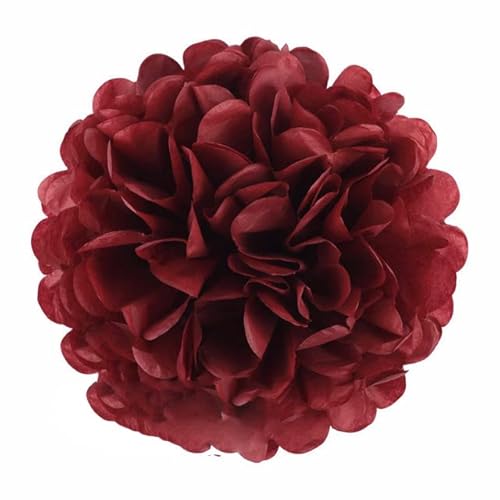 NAABHIKA 5 Stück 4 6 8 10 12 Zoll Seidenpapier Pom Poms Hochzeit Party Papier Pompon Blume für Hochzeitsdekoration Pompons Pom Pom-Weinrot, 8 Zoll 20 cm von NAABHIKA