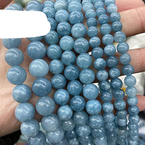 Natürlicher Edelstein Blauer Chalcedon Aquamarine Angelit Perlen Stein Runde Lose Perlen 4 6 8 10 12 mm Für die Schmuckherstellung Diy Armbänder 15 "-6 mm 59 bis 63 Stk von NAABHIKA