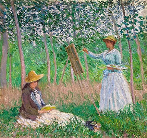 NAAYRASA Bekannt Leinwand Wandkunst Wandmalereien Kunstwerk Blanche hoschedé an ihrer Staffelei mit suzanne hoschedé Lesung von claude monet Wand-Kunst Bild für Office Home Decor 60x90cm von NAAYRASA