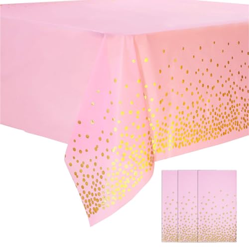 NACAIKJ 3 Stück Tischdecken 137 cm x 274 cm Rechteckig Tischtuch Tischdecke Rosa mit Rose Gold Punkte Tischdecken für Geburtstag Hochzeit Verlobung Abschlussfeiern Weihnachten Partys von NACAIKJ