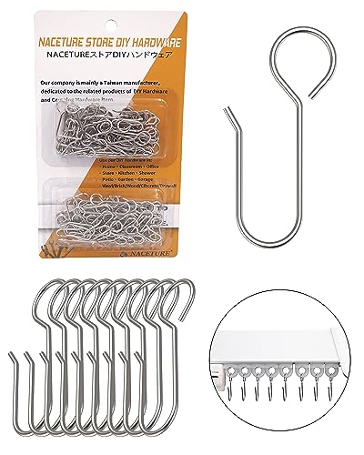 Vorhanghaken aus Metall für Vorhänge - 100 Stück Vorhanghaken Vorhangschienenhaken Aufhänger S-Haken Edelstahl Hardware Haken Kleine Clips für Deckenvorhänge Schiene Innen/Dusche/Fenster von NACETURE