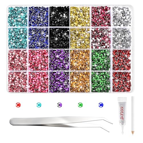 NACHLYNN 35700 Stück Strass Set aus Kunstharz 12 Farben Flache Rückseite Runde Jelly Strasssteine Mit Pinzetten Klebestift 2-6 mm Schillernde Nicht Hotfix Kristall Edelsteine von NACHLYNN