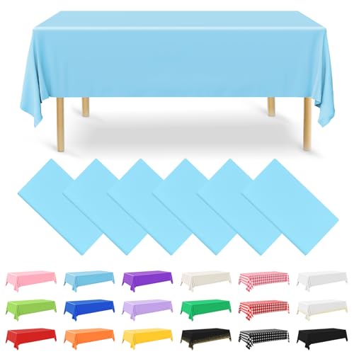 NACHLYNN 6 Stück Einweg Tischdecke 137 x 274 cm Hellblau Rechteckige Tischabdeckung Wasserdicht Gartentischdecke für Festivals Party Hochzeiten Brautpartys Geburtstag Dekorationen von NACHLYNN