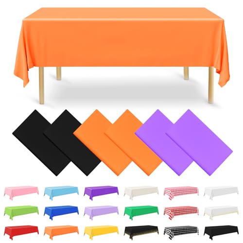 NACHLYNN 6 Stück Einweg Tischdecke 137 x 274 cm Schwarz Lila Orange Rechteckige Tischabdeckung Wasserdicht Gartentischdecke für Halloween Party Hochzeiten Brautpartys Geburtstag Dekorationen von NACHLYNN