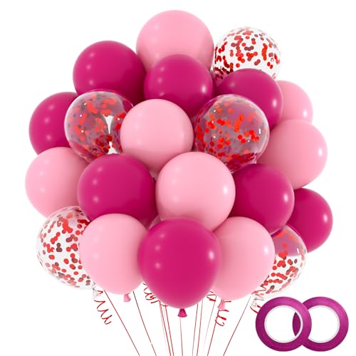 NACHLYNN 60 Packungen Rosa Party-Konfetti-Ballons 12 Zoll Pinkfarbener Geburtstagsballon für Valentinstag Hochzeit Babyparty Pinke Party Geburtstagsdekorationen von NACHLYNN