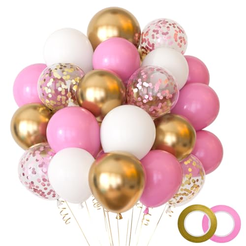 NACHLYNN 60 Packungen Rosa Party-Konfetti-Luftballons 12 Zoll Hellrosa Geburtstagsballons für Valentinstag Hochzeit Babyparty Geburtstag Rosa und Goldene Party-Dekorationen von NACHLYNN