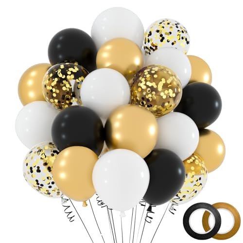 NACHLYNN 60 Packungen Schwarze und Goldene Party-Konfetti-Luftballons 12 Zoll Ballonbogen-Set für Geburtstagsdekorationen Babyparty Hochzeit Abschlussfeier-Dekorationen von NACHLYNN