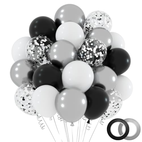 NACHLYNN 60 Packungen Schwarze und Silberne Party-Konfetti-Luftballons 12 Zoll große Latex-Luftballons für Abschlussdekorationen Babyparty- und Hochzeitsfeier-Dekorationen von NACHLYNN