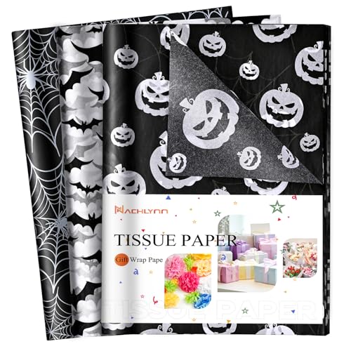 NACHLYNN 90 Blatt Halloween Geschenkpapier Seidenpapier 35 x 50 cm Schwarz weiß Kürbis Spinne Netzschläger Geschenkpapier Kunst Seidenpapier Basteln für Halloween Feiertage Basteln Geschenke Dekor von NACHLYNN