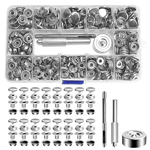 80 Sets Metall Druckkn?pfe 15mm Druckknopf Set, Druckkn?pfe ohne N?hen mit 3 Werkzeuge, Silber Snap Button Druckknopf f¨¹r Kleidung Jeans Leder Handtasche DIY Handwerk von NAEBRO