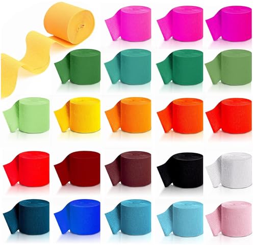 Krepppapier,24 Rollen Bunt Kreppbänder,4.5CM*10M Regenbogen Krepppapier,Bastelkrepp Papier Streamer, Crepe Paper für Hochzeit Taufe Geburtstagsfeier und Abschlussfeier Weihnachten Feier Dekoration von NAEBRO