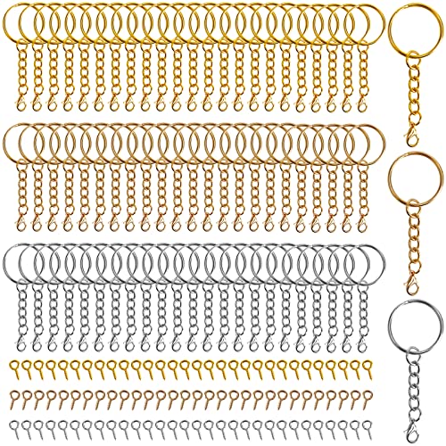 Schl¨¹sselanh?nger Ringe Set, 90 St¨¹ck Schl¨¹sselring mit Kette und 120 St¨¹ck?Klein ?senschraube, 25mm Schl¨¹sselanh?nger Ringe zum Basteln, Schl¨¹sselanh?nger f¨¹r DIY Handwerk Schmuckherstellung von NAEBRO