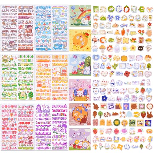 Klebende Mini-Etiketten Cartoon Aufkleber (300PCS+6Sheets) Kawaii Stickers für DIY Handwerkbook Bleistifte und Kugelschreiber Scrapbooking Album Planer Journal Kunst (Cartoon-Etiketten Aufkleber) von NAESM