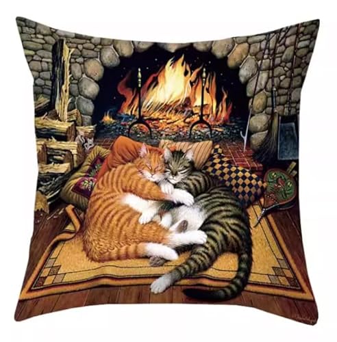 Kreuzstich Kissen Stickpackung Katze Schläft Am Feuer 45X45Cm Kreuzstich-Set, Komplettes Kissen Mit Dekoration, Handarbeit, Stickerei, Für Erwachsene, Kunst, Kreatives Geschenk, Diy, Kreuzstich, von NAHUIGOOD