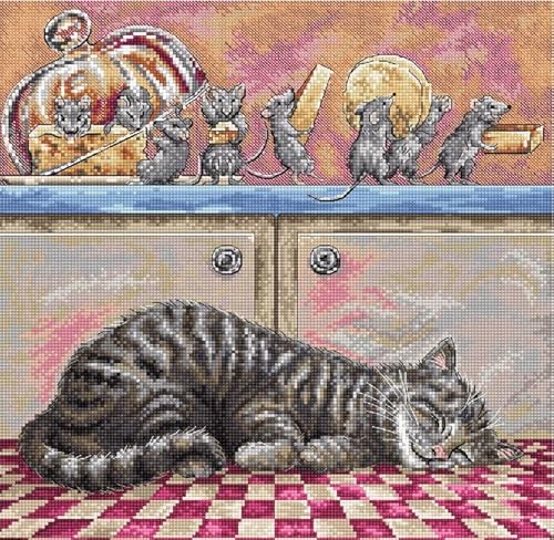 NAHUIGOOD Cross Stitch Kits For Beginners Katze Und Maus 11Ct40X50Cm Kreuzstich Stickpackungen Vorgedruckt, Bilder Stickerei Set von NAHUIGOOD