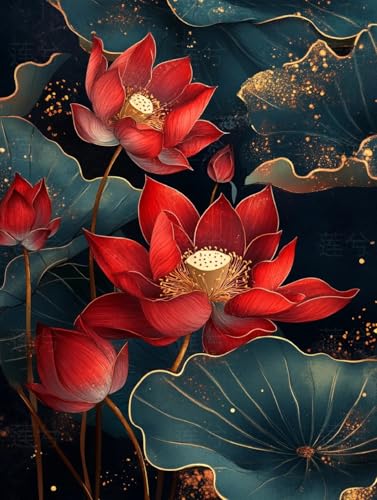 NAHUIGOOD Cross Stitch Kits For Beginners Roter Lotus 11Ct40X50Cm Diy Set Erwachsene Embroidery Kit Handarbeiten Sticken Set Stickbilder Erwachsen von NAHUIGOOD