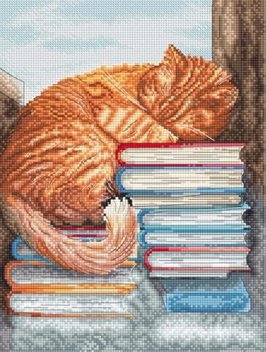 NAHUIGOOD Cross Stitch Kits For Beginners Schlafende Katze 11Ct40X50Cm Kreuzstich Stickpackungen Vorgedruckt, Bilder Stickerei Set von NAHUIGOOD