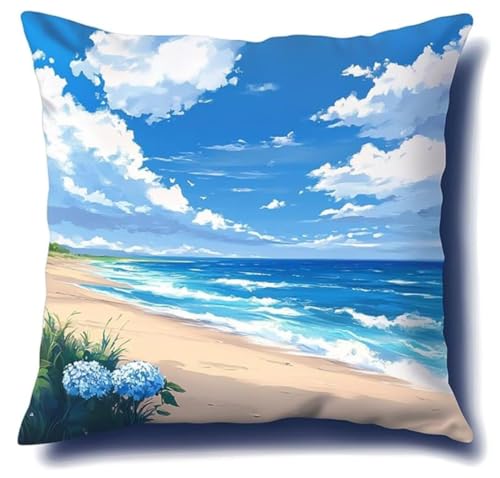 NAHUIGOOD Kreuzstich Kissen Vorgedruckt, Blauer Himmel Und Meer45X45Cm11Ct Stickset Für Kreuzstichkissen,Stickset Anfänger Diy Kreuzstichkissen Zum Dekorieren Handstickerei Kissenbezug Set von NAHUIGOOD