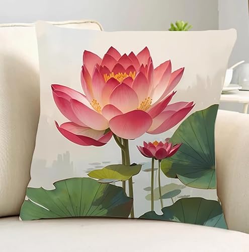 NAHUIGOOD Kreuzstich Kissen Vorgedruckt, Lotus 45X45Cm 11Ct Stickset Für Kreuzstichkissen,Stickset Anfänger Diy Kreuzstichkissen Zum Dekorieren Handstickerei Kissenbezug Set von NAHUIGOOD