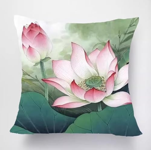 NAHUIGOOD Kreuzstich Kissen Vorgedruckt, Lotus 45X45Cm 11Ct Stickset Für Kreuzstichkissen,Stickset Anfänger Diy Kreuzstichkissen Zum Dekorieren Handstickerei Kissenbezug Set von NAHUIGOOD