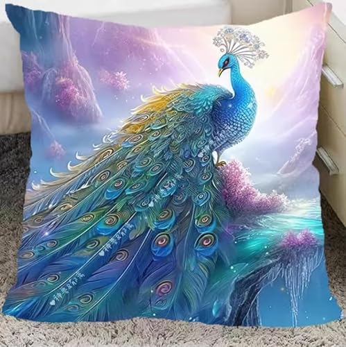 NAHUIGOOD Kreuzstich Kissen Vorgedruckt, Pfau 45X45Cm 11Ct Stickset Für Kreuzstichkissen,Stickset Anfänger Diy Kreuzstichkissen Zum Dekorieren Handstickerei Kissenbezug Set von NAHUIGOOD