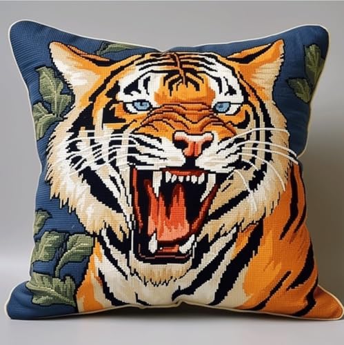 NAHUIGOOD Kreuzstich Kissen Vorgedruckt, Tiger45X45Cm11Ct Stickset Für Kreuzstichkissen,Stickset Anfänger Diy Kreuzstichkissen Zum Dekorieren Handstickerei Kissenbezug Set von NAHUIGOOD