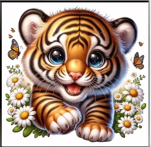 NAHUIGOOD Kreuzstich Set Vorgedruckt, Süßer Kleiner Tiger 11Ct40X50Cm Stickvorlagen Stickbilder Vorgedruckt Kreuzstich Cross Stitch Embroidery Kit Stickset Sticken Set Für Erwachsene Anfänger von NAHUIGOOD