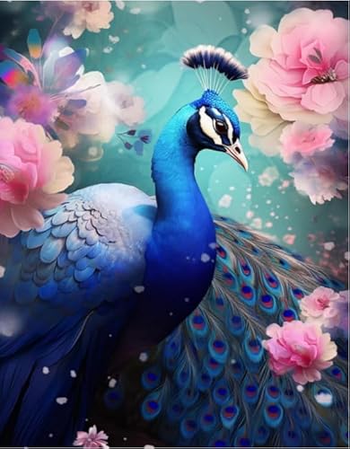 NAHUIGOOD Kreuzstich Set Vorgedruckt,Blauer Pfau 11Ct40X50Cm 11 Ct Kreuzstich Stickpackungen,Stickbilder Vorgedruckt Kreuzstich Für Wandkunst-Heimdekoration von NAHUIGOOD