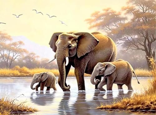 NAHUIGOOD Kreuzstich Set Vorgedruckt,Elefant Und Baby 11Ct40X50Cm 11 Ct Kreuzstich Stickpackungen,Stickbilder Vorgedruckt Kreuzstich Für Wandkunst-Heimdekoration von NAHUIGOOD