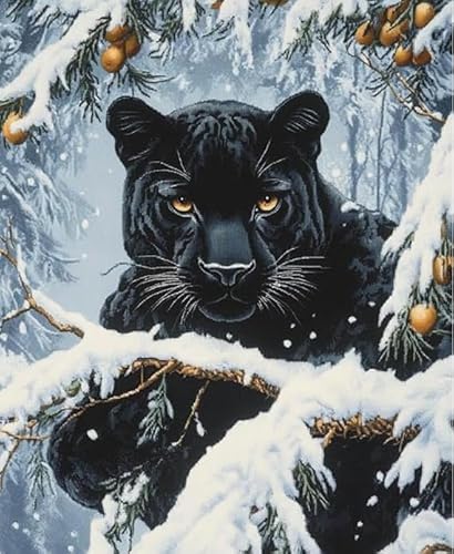 NAHUIGOOD Kreuzstich Set Vorgedruckt,Schwarzer Panther 11Ct40X50Cm 11 Ct Kreuzstich Stickpackungen,Stickbilder Vorgedruckt Kreuzstich Für Wandkunst-Heimdekoration von NAHUIGOOD