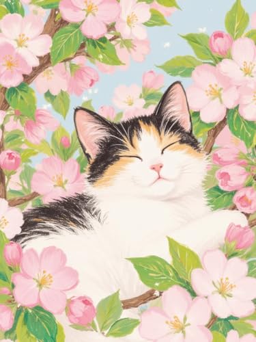 NAHUIGOOD Kreuzstich Set Vorgedruckt Katze Schläft In Den Blumen 11Ct40X50Cm Stickvorlagen Stickbilder Vorgedruckt Kreuzstich Cross Stitch Embroidery Kit Stickset Sticken Set Für Erwachsene Anfänger von NAHUIGOOD