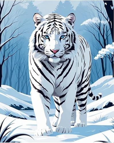 NAHUIGOOD Kreuzstich Set Vorgedruckt Weißer Tiger Im Schnee 11Ct40X50Cm Stickvorlagen Stickbilder Vorgedruckt Kreuzstich Cross Stitch Embroidery Kit Stickset Sticken Set Für Erwachsene Anfänger von NAHUIGOOD