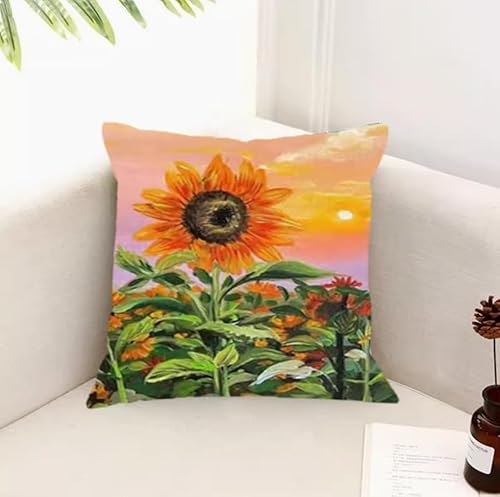 NAHUIGOOD Kreuzstich Stickpackungen Kissen Front Zum Selbersticken Mit Sonnenaufgang Sonnenblumenfeld 45X45Cm Stickbild Auf 100% Baumwoll Stoff Und Stickgarn, Stickvorlagen von NAHUIGOOD