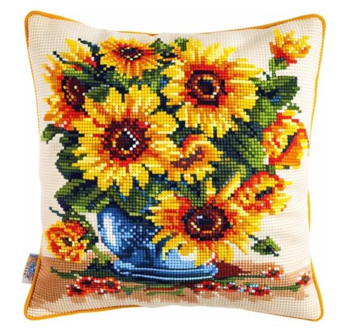 NAHUIGOOD Stickset, Kissenbezug, Sonnenblume45X45Cmkissenbezug, Bastelsets Für Erwachsene, Anfänger, Handstickerei-Diy-Set, Nähkissenbezug Mit Blumenmustern von NAHUIGOOD