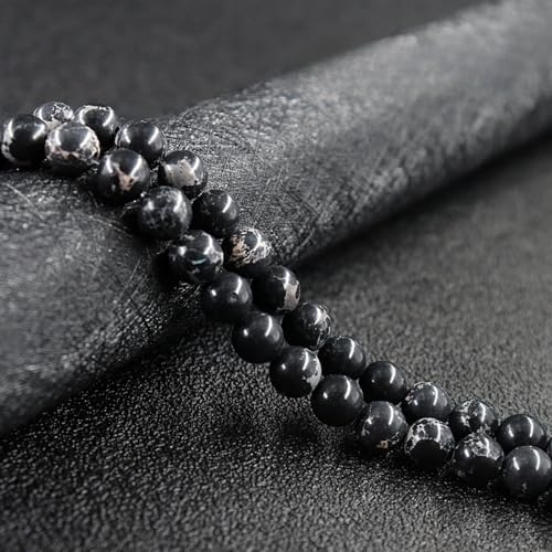 NAIKUDAGE 46 Stück Edelstein Perlen, Schwarz Edelsteine zum Auffädeln, Naturstein Perlen 8mm, Runde Edelsteinperlen für Jewellery Making Armbänder Halsketten Ohrringe von NAIKUDAGE