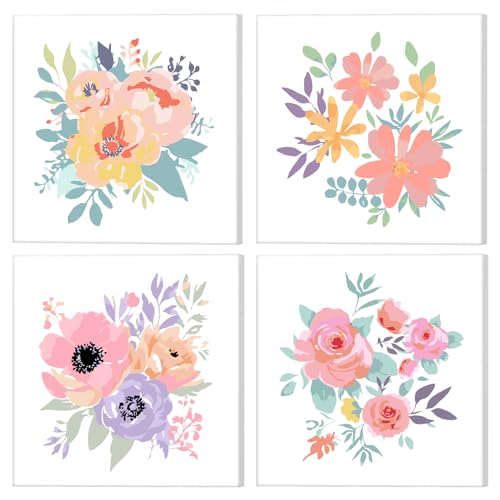 NAIMOER 4 Stück Gerahmt Malen Nach Zahlen, DIY Blumen Paint by Numbers Adult Kinder, Malen nach Zahlen Kits Blumen Malen nach Zahlen Leinwand für Home Decor 8x8in von NAIMOER