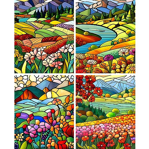 NAIMOER 4Pack Landschaft Diamond Painting Blumen Diamant Painting Bilder, Diamond Painting Erwachsene Diamond Painting Bilder Diamant Bilder Kinder 5D Diamant Malerei für Home Wand Décor(30x40cm) von NAIMOER