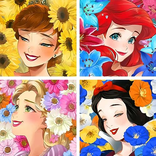 NAIMOER 4Pack Prinzessin Diamond Painting Cartoon Diamant Painting Bilder, Diamond Painting Erwachsene Diamond Painting Bilder Diamant Bilder Kinder 5D Diamant Malerei für Home Wand Décor(30x30cm) von NAIMOER