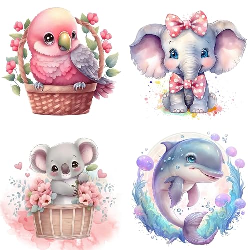 NAIMOER 4Stück Tiere Diamond Painting, 5D Diamant Painting Bilder Erwachsene, Diamant Malerei Bilder Stickerei Diamond Painting Set 30x30cm für Wanddekor (Vogel, Elefant, Koala, Wal) von NAIMOER