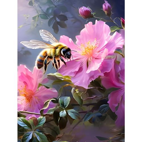 NAIMOER Bienen unter den Blumen Diamond Painting Erwachsene, Tiere Diamant Painting Bilder Diamond Painting Erwachsene Blumen Diamond Painting Kinder 5D Diamant Malerei für Home Décor(30x40cm) von NAIMOER