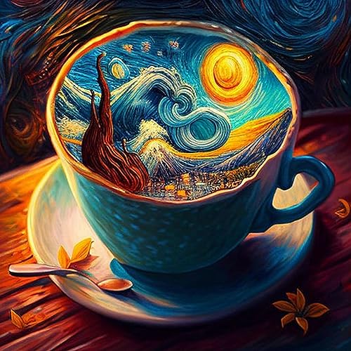 NAIMOER Coffee Diamond Painting Sternennacht Diamant Painting Bilder, Diamond Painting Erwachsene Diamond Painting Bilder Tasse 5D Diamant Malerei für Home Wand Décor(30x30cm) von NAIMOER