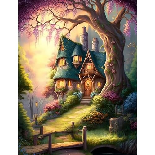 NAIMOER Diamond Painting Baum, Diamant Painting Erwachsene Diamond Painting Haus Erwachsene Bilder Landschaft Diamant Painting Kinder 5D Diamant Malerei Stickerei für Home Décor(30x40cm) von NAIMOER