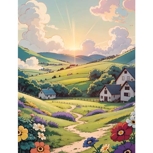 NAIMOER Diamond Painting Landschaft, Diamant Painting Erwachsene Blumen Diamond Painting Erwachsene Bilder Yin-Yang Diamant Painting Kinder 5D Diamant Malerei Stickerei für Home Décor(30x40cm) von NAIMOER