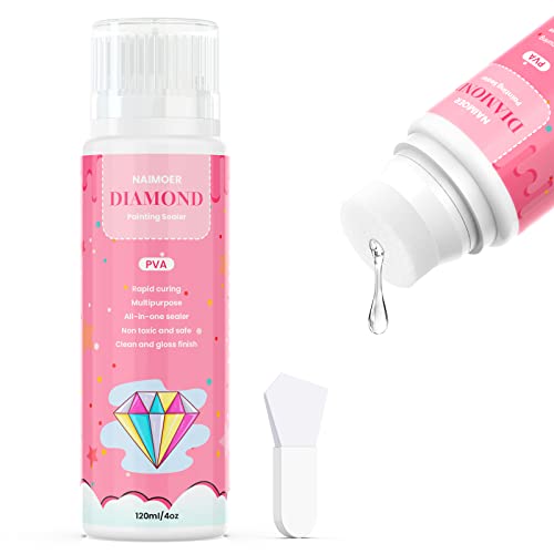 NAIMOER Diamond Painting Versiegelung, 120ml 5D Diamant Painting Zubehör und Pinsel, Transparente Schutzversiegelung zur Fixierung and Versiegelung von Diamant Painting Strasssteine von NAIMOER