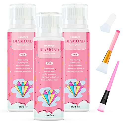 NAIMOER Diamond Painting Versiegelung, 360ml 5D Diamant Painting Zubehör und Pinsel, Transparente Schutzversiegelung zur Fixierung and Versiegelung von Diamant Painting Strasssteine von NAIMOER