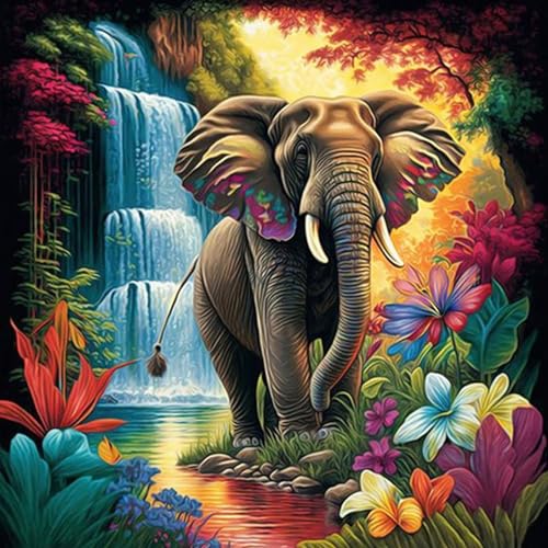 NAIMOER Elefant Diamond Painting Erwachsene, Diamant Painting Bilder Tiere Diamond Painting Erwachsene Wasserfall Diamond Painting Kinder 5D Diamant Malerei für Home Décor(30x30cm) von NAIMOER